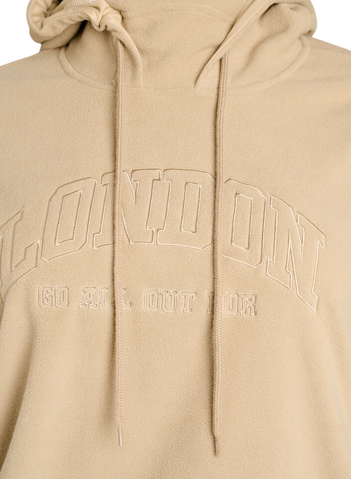 Fleece hettegenser med h&oslash;y hals og brodert tekst, Beige, Packshot image number 2