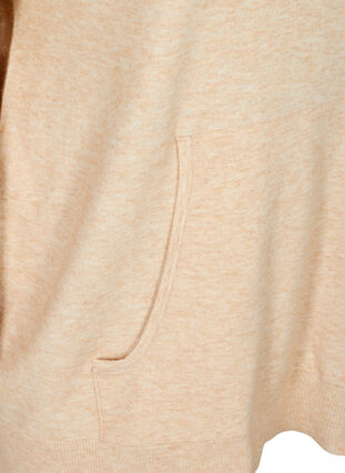 Melert strikket hettegenser med lomme, Pumice Stone Mel., Packshot image number 3