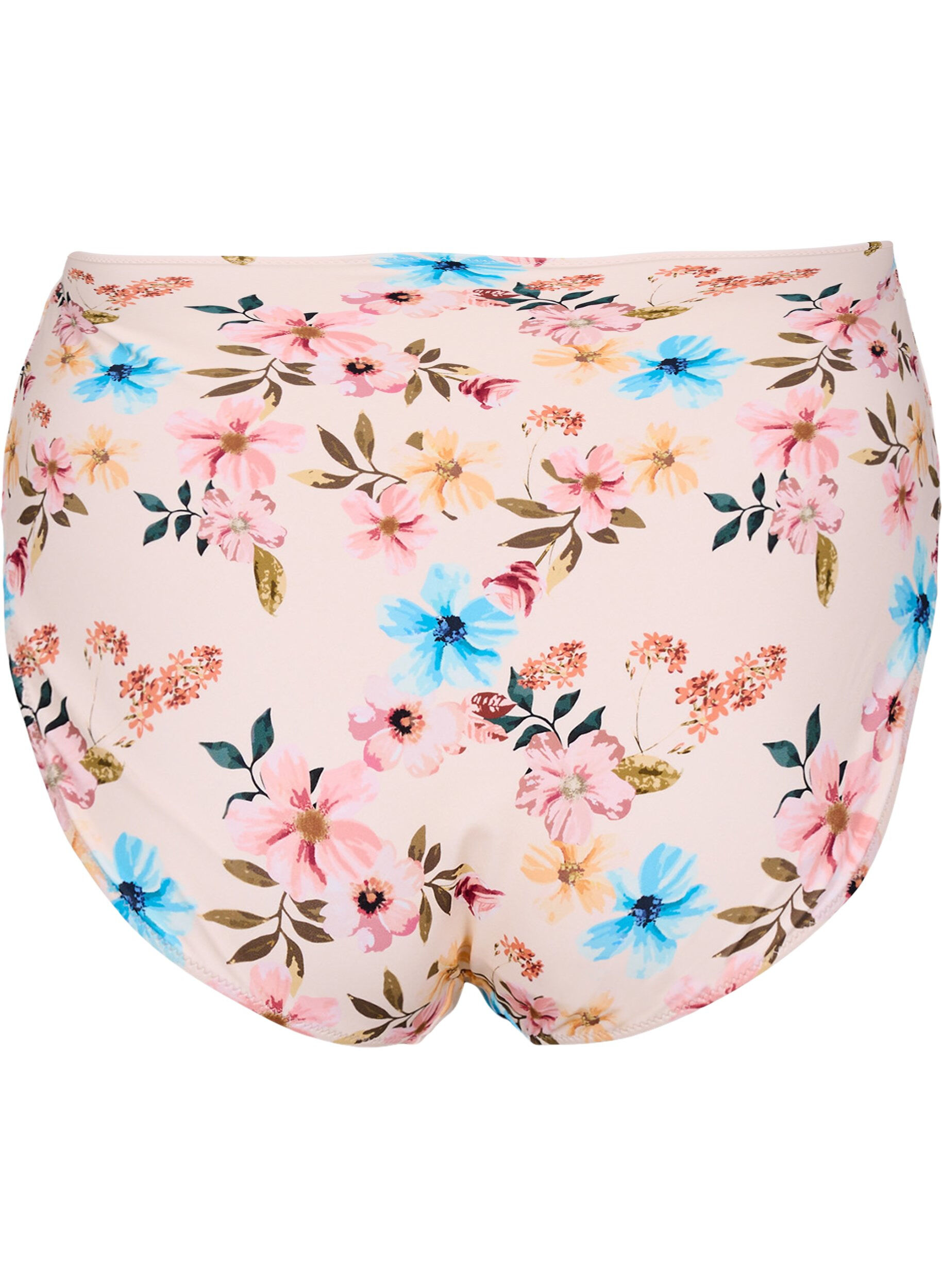 Zizzi Ekstra h&oslash;y midje bikiniunderdel med blomstertrykk, Beige, Packshot image number 1