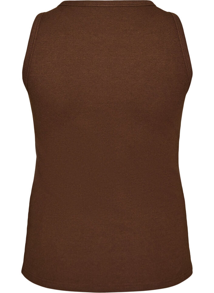 Ribbet topp i bomull med h&oslash;y hals, Brun, Packshot image number 1