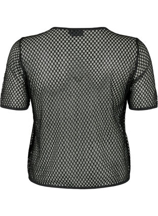 Bluse i netting med korte ermer, Black, Packshot image number 1