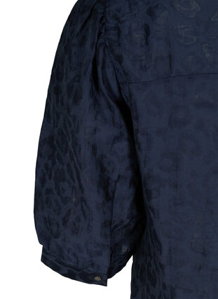Bluse med 2/4-puffermer og ton-i-ton mønster, Navy Blazer, Packshot image number 3