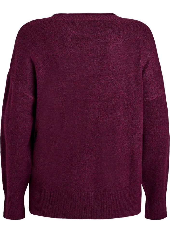 Strikkebluse med V-formet ribbemønster og splitter, Lilla, Packshot image number 1