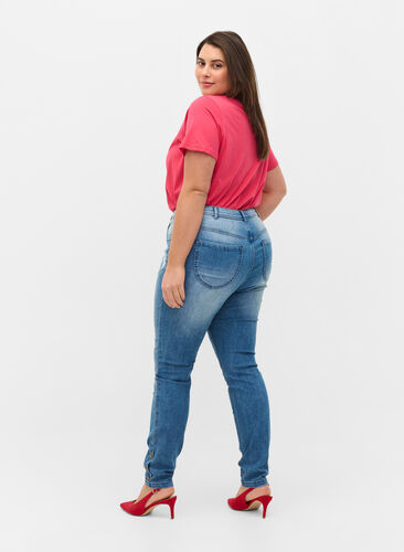 Super slim Amy jeans med splitt og knapper, Light blue, Model image number 1