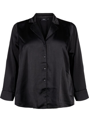 Zizzi Nattskjorte i sateng, Black, Packshot image number 0