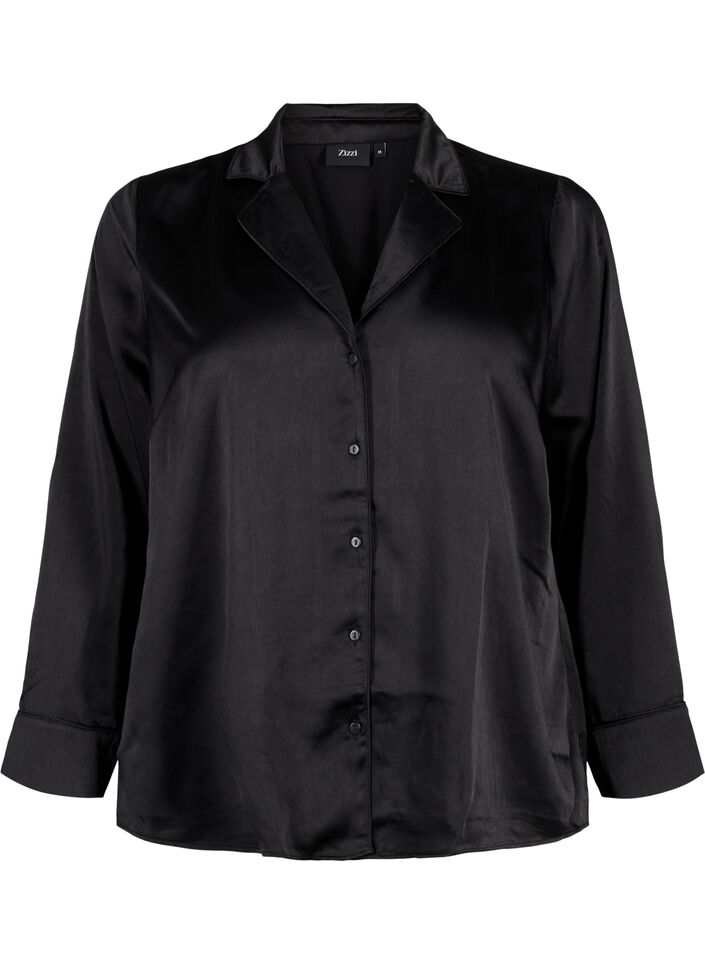 Nattskjorte i sateng, Black, Packshot image number 0