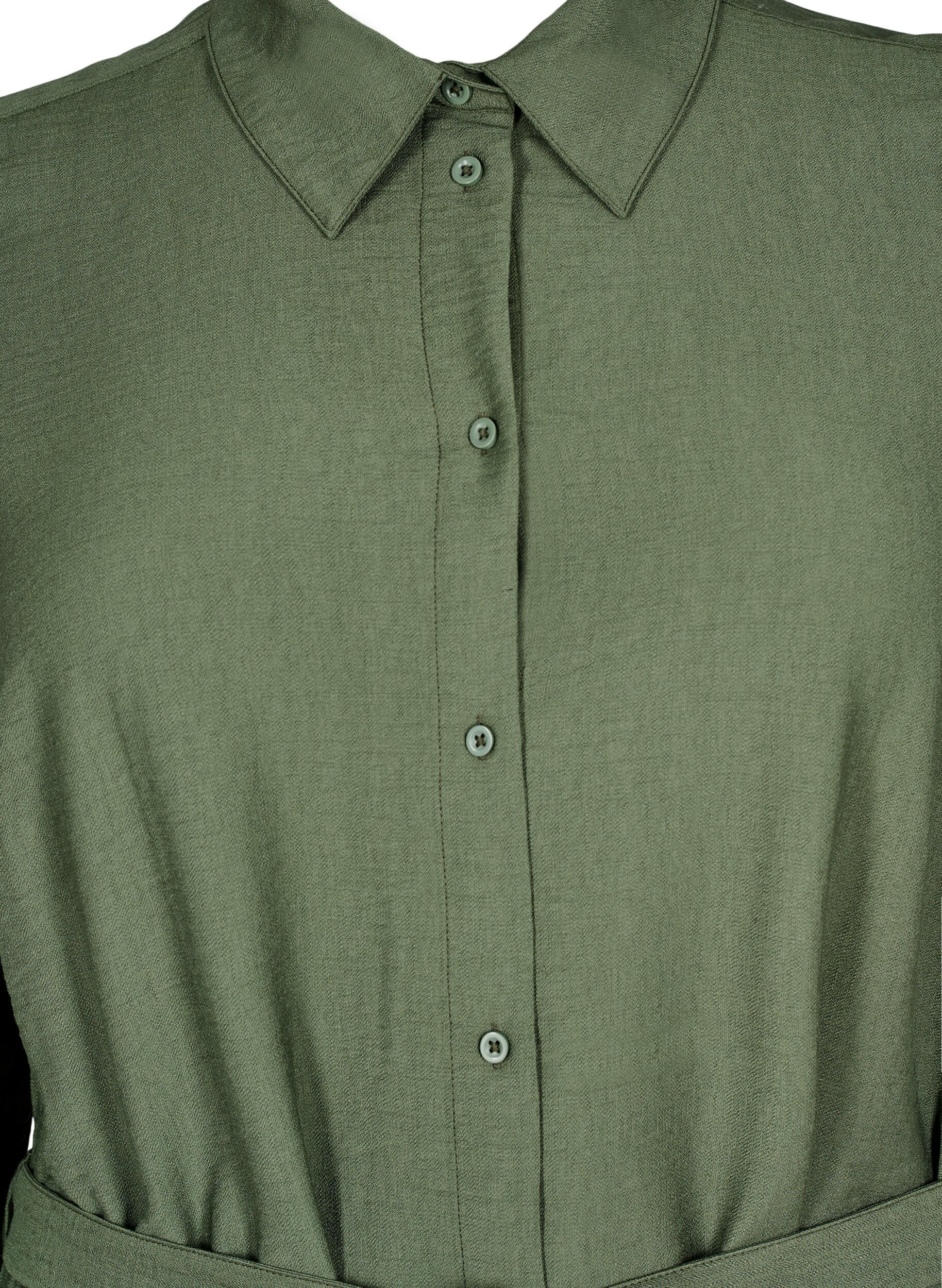 Zizzi Skjortekjole med knytebelte og lange ermer, Gr&oslash;nn, Packshot image number 2