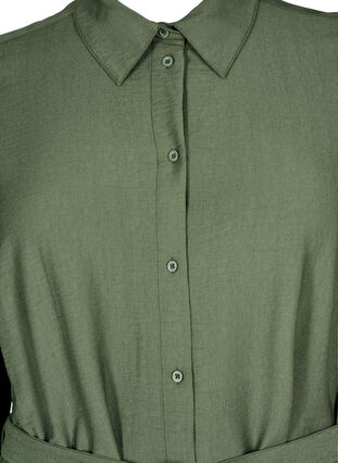 Zizzi Skjortekjole med knytebelte og lange ermer, Grønn, Packshot image number 2