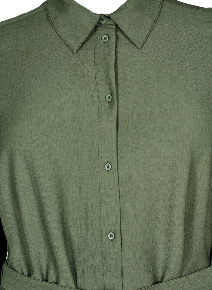 Skjortekjole med knytebelte og lange ermer, Grønn, Packshot image number 2