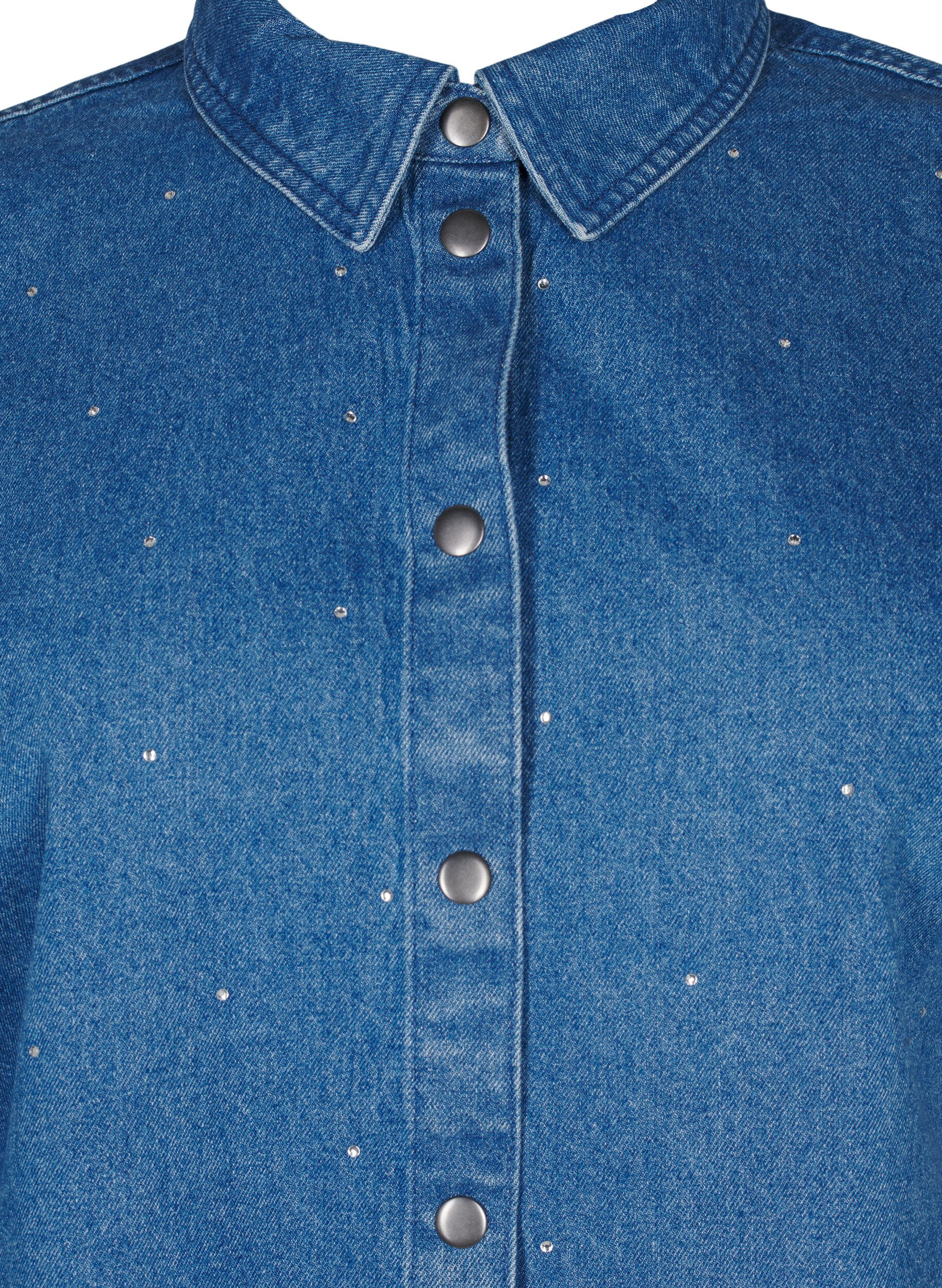 Zizzi Denimskjorte med rhinesteiner og 3/4 ermer, Bl. Denim Rhinestone, Packshot image number 2