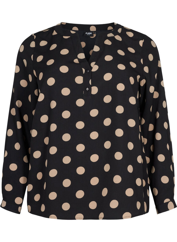 FLASH - Langermet bluse med mønster, Black Brown Dot, Packshot image number 0