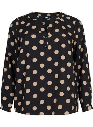 FLASH - Langermet bluse med mønster, Black Brown Dot, Packshot image number 0