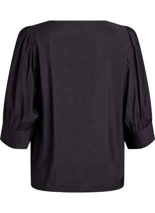 Zizzi Bluse med V-hals og 3/4-ermer, Svart, Packshot image number 1