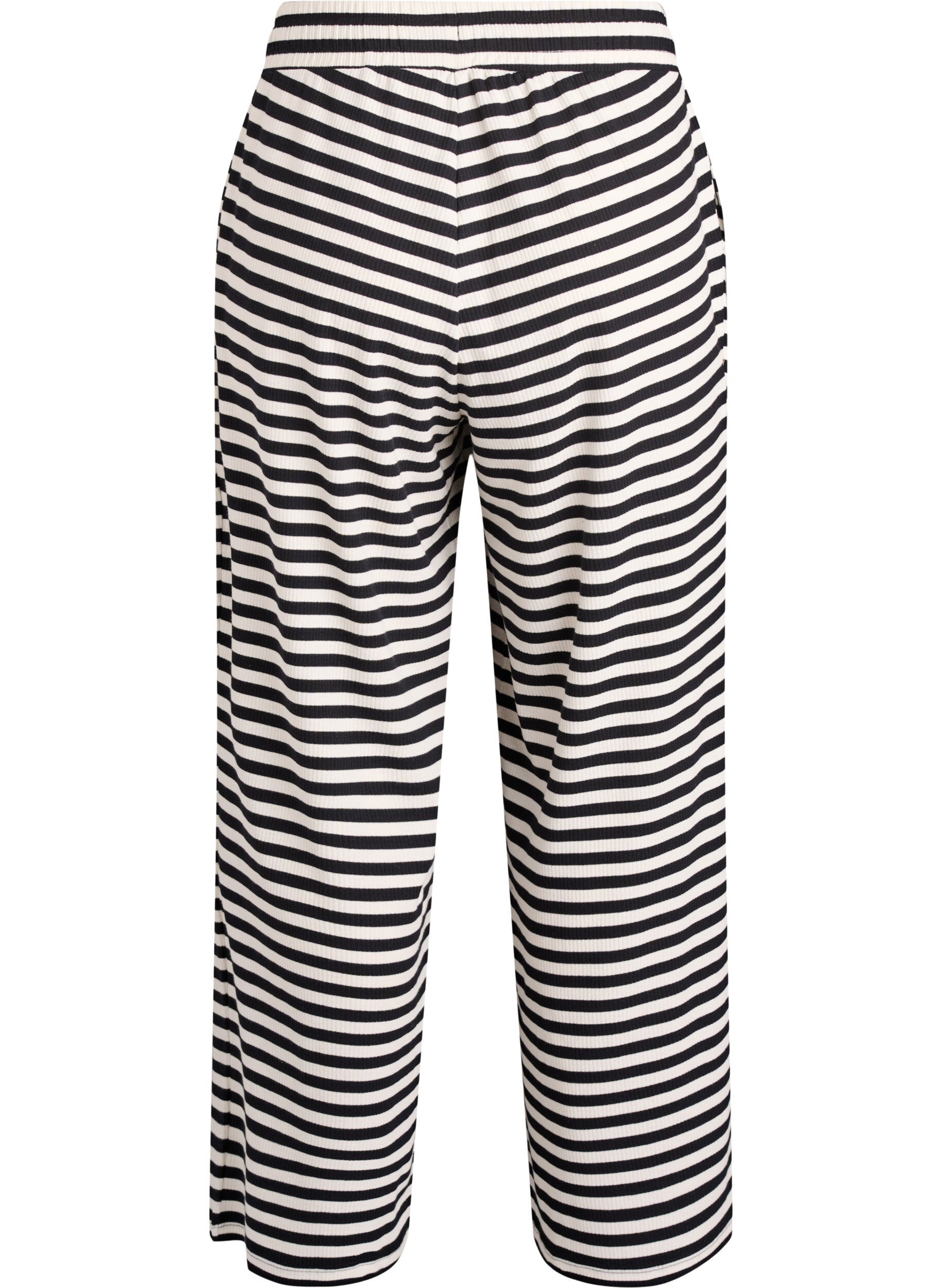 ZizziStripete pyjamasbukser med h&oslash;y midje og vide ben, Svart, Packshot image number 1