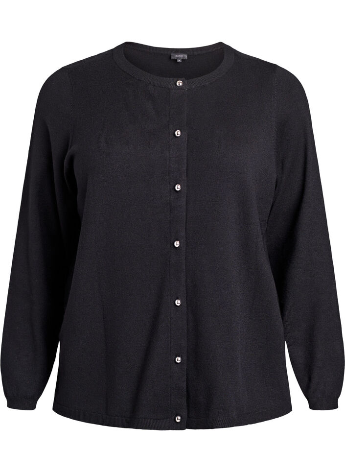 Cardigan med runde knapper, Svart, Packshot image number 0
