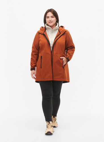 Kort softshell jakke med lommer, Ginger Bread, Model image number 2