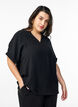 L&oslash;s bluse med korte ermer, Svart, Model image number 0