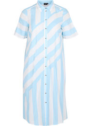 Kortermet skjortekjole i bomull med striper, Blue Bell Stripe