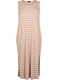 Ermeløs kjole i ribbestrikket viskose, Natural W. Stripe