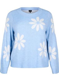 Strikket bluse med blomster, Della R. Blue Comb