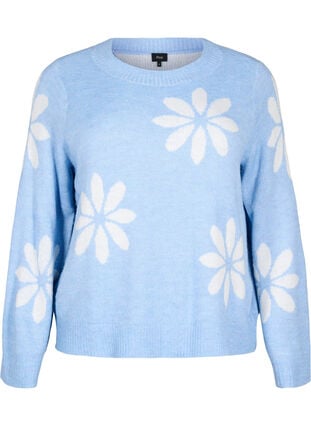 Zizzi Strikket bluse med blomster, Della R. Blue Comb, Packshot image number 0
