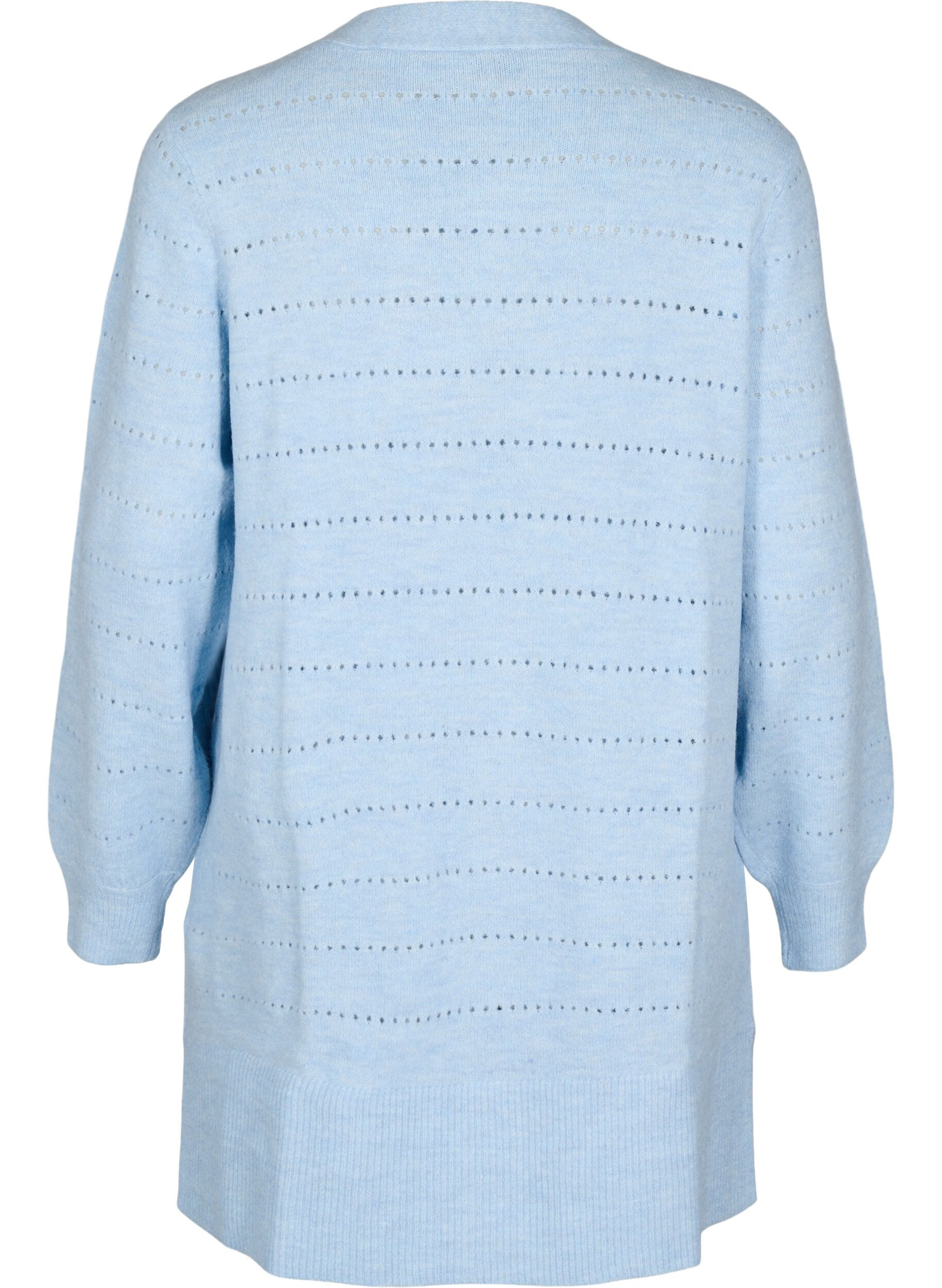 Zizzi Lang strikket cardigan med blondem&oslash;nster, Cashmere Blue Mel., Packshot image number 1