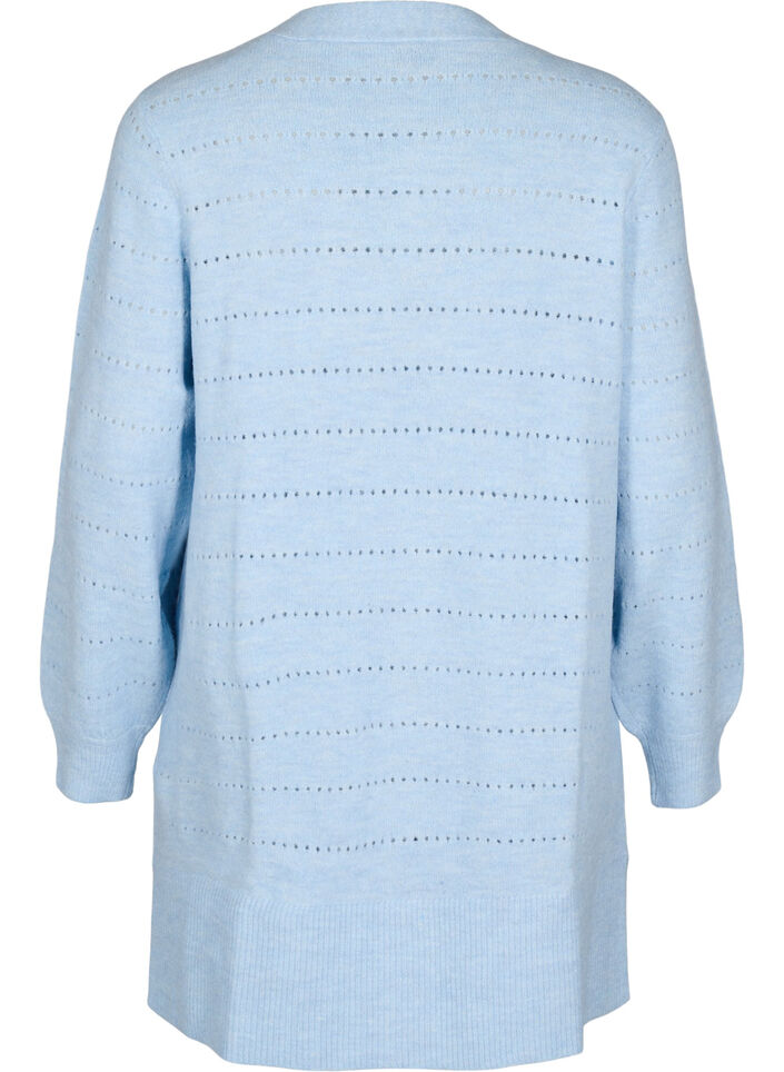 Lang strikket cardigan med blondemønster, Cashmere Blue Mel., Packshot image number 1