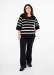 Strikket bluse med striper og 3/4 ermer, Black Birch Stripes, Model image number 2