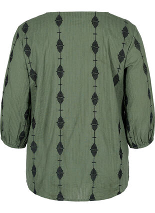 Mønstrete bluse med V-hals og 3/4-ermer, Thyme, Packshot image number 1
