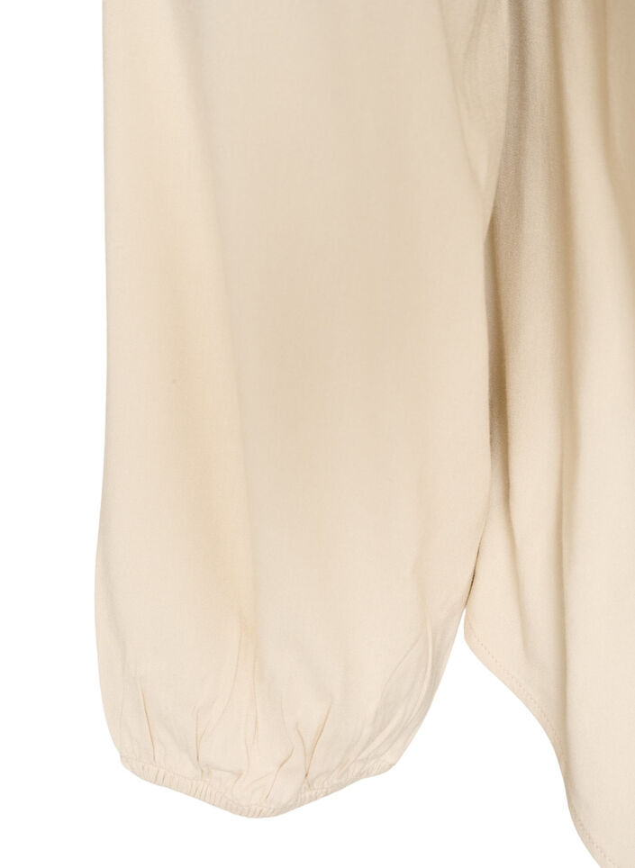 Viskosebluse med V-hals og avrundet fold, Beige, Packshot image number 3