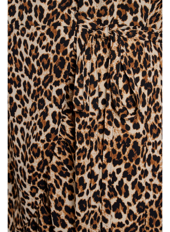 Blomstret omslagskjole med korte ermer, Brun, Packshot image number 3