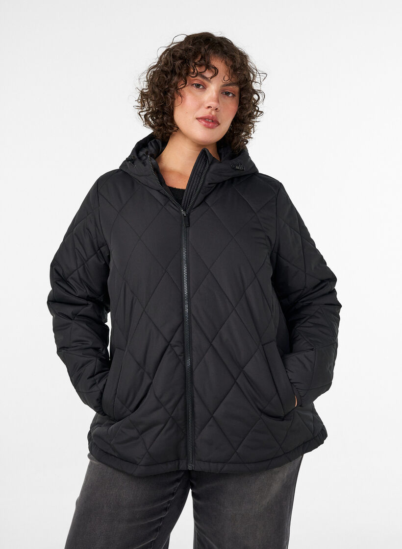 Lett vattert jakke med diamantquilt, Svart, Model image number 0