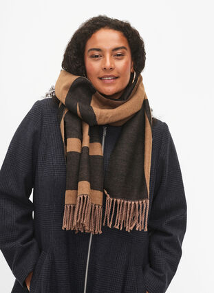 Mykt skjerf med frynser, Black/T. Brown, Model image number 0