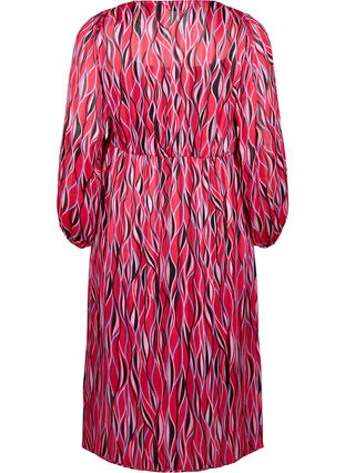 Langermet midi kjole med print, Fuchsia Pink AOP, Packshot image number 1