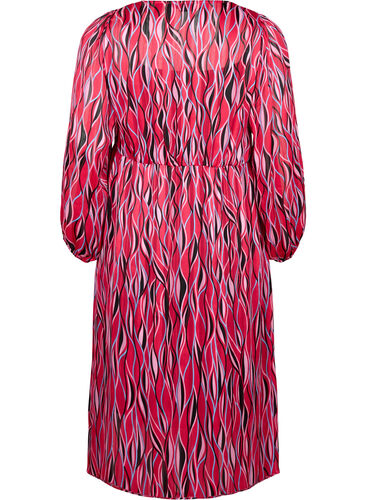 Langermet midi kjole med print , Fuchsia Pink AOP, Packshot image number 1