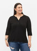 Bluse i bomull med 3/4-ermer, Black, Model image number 0