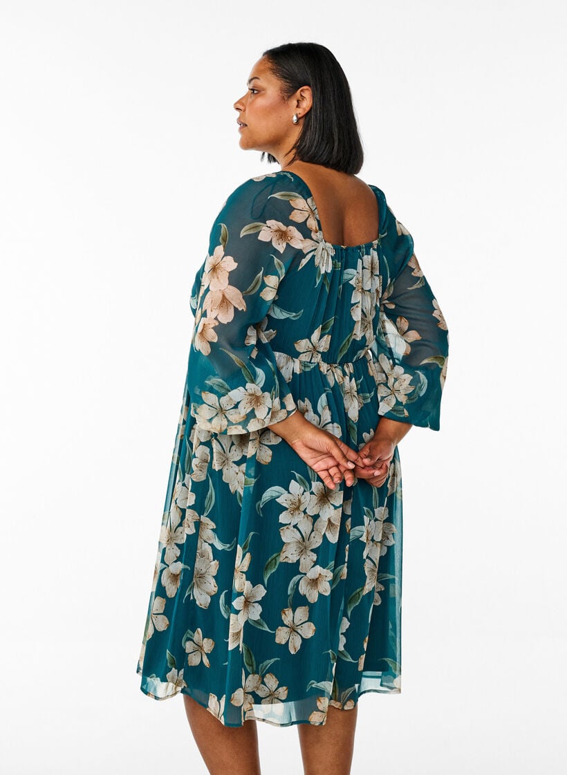 Chiffon festkjole med lange ermer, Gr&oslash;nn, Model image number 2