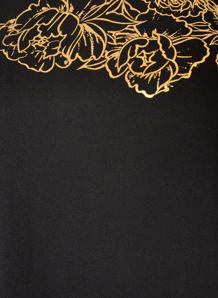 Bomulls T-skjorte med blomstertrykk, Svart, Packshot image number 2