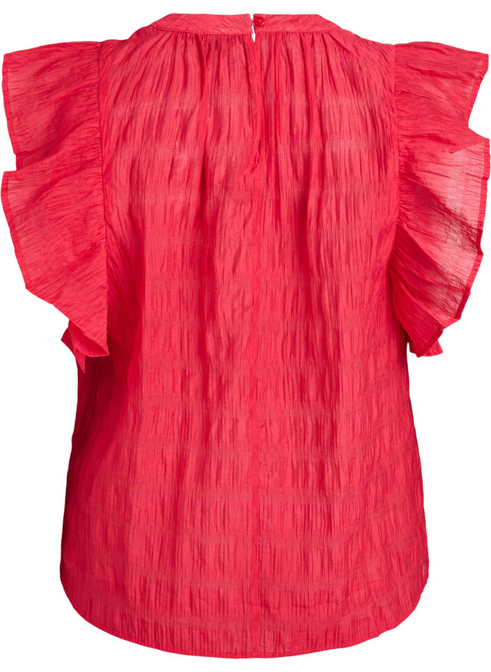 Ermel&oslash;s bluse med tekstur og volanger, R&oslash;d, Packshot image number 1