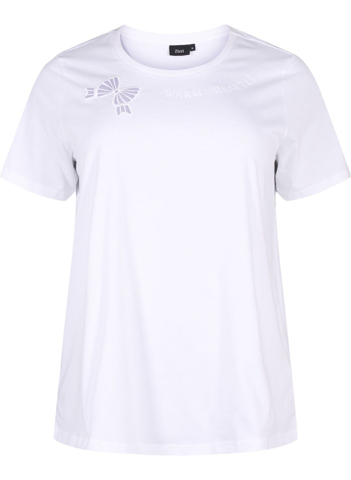 T-skjorte i økologisk bomull med sløyfedetaljer, Bright White, Packshot image number 0