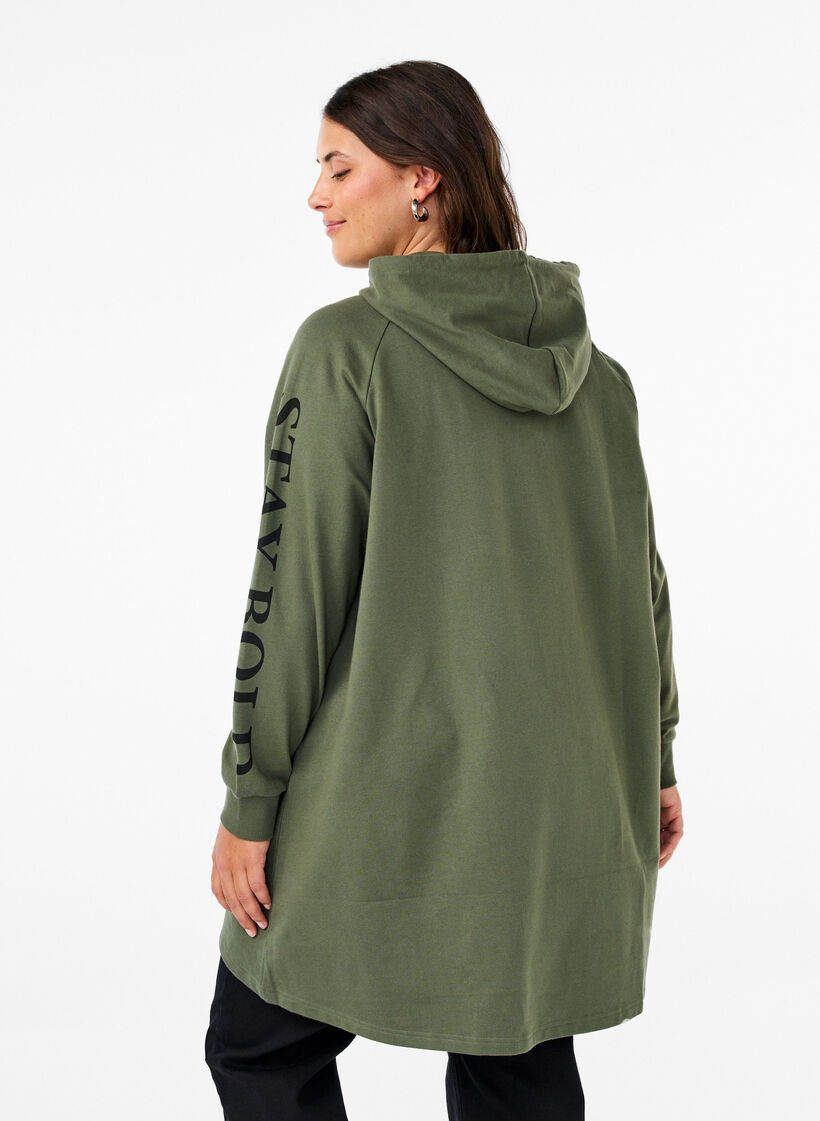 Oversize sweatshirt med print på ermene, Thyme w. Black, Model image number 1