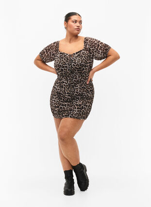 Kort kjole i mesh med leopardmønster, Leo, Model image number 4
