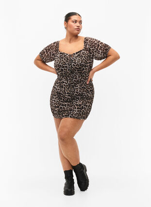 Zizzi Kort kjole i mesh med leopardmønster, Leo, Model image number 4