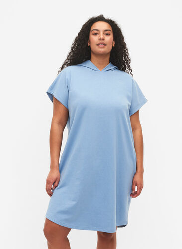 Kortermet kjole med hette, Faded Denim, Model image number 0