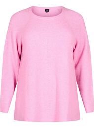 Strikket bluse med rund hals, Begonia Pink Mel.
