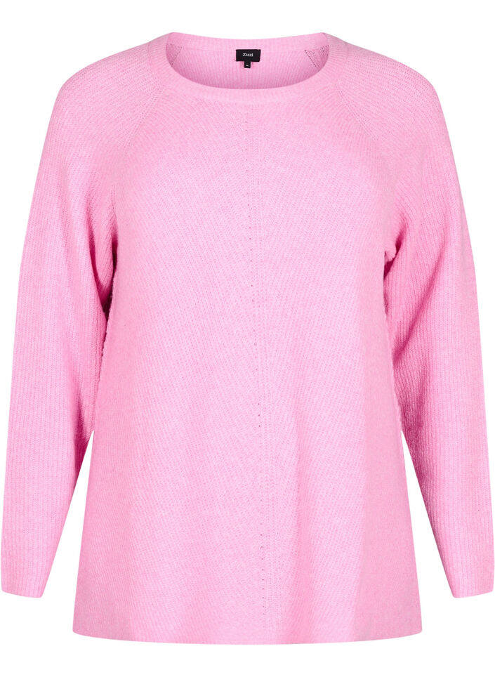 Strikket bluse med rund hals, Begonia Pink Mel., Packshot image number 0