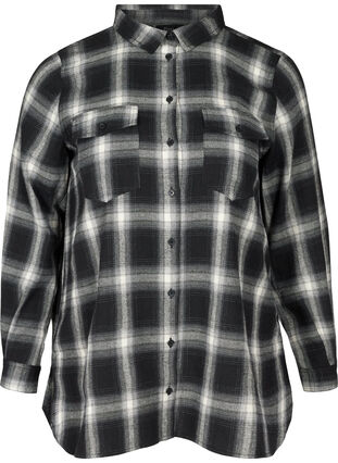 Rutete skjorte med brystlommer, Black checked, Packshot image number 0
