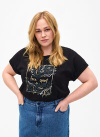 T-skjorte i økologisk bomull med gulltrykk, Black W. Free, Model