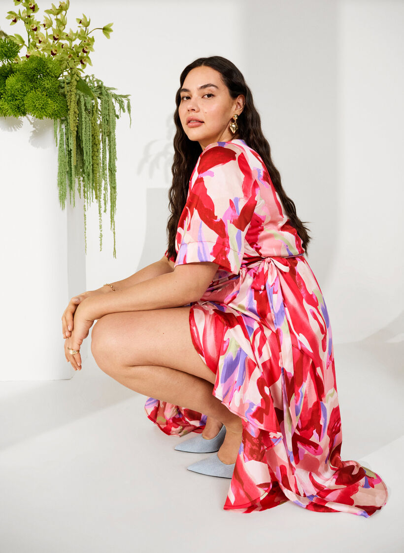 Omslagskjole i sateng med trykk, Geranium Graphic AOP, Image image number 0