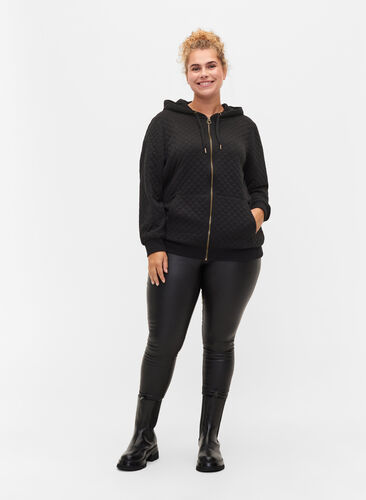 Hettegenser med quiltet mønster, Black, Model image number 2